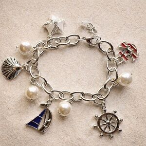Avon Set Sail Nautical Charm Bracelet Silver Tone